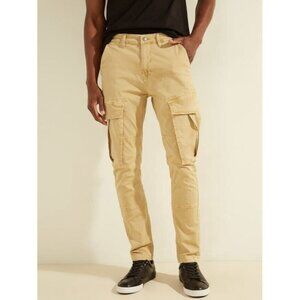 Guess Men’s Lunita Twill Cargo Jeans Utility Fit Crop Leg In Khaki Size 34